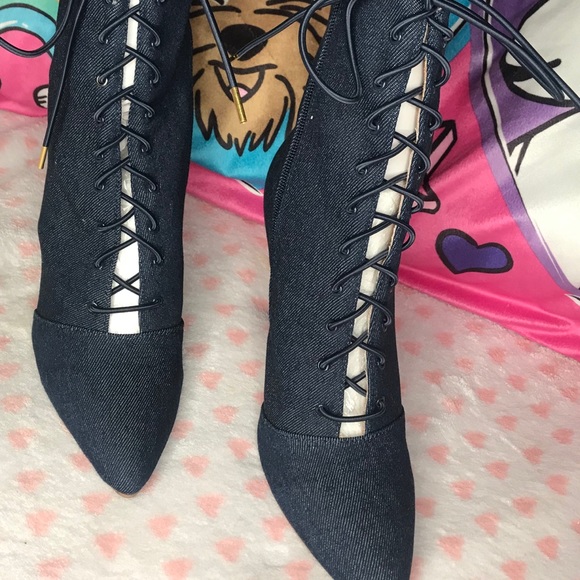 Blue Denim Pointed Ankle Booties. - Picture 5 of 6